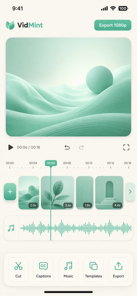 Timeline de l'éditeur vidéo IA VidMint avec outils de montage en un geste
