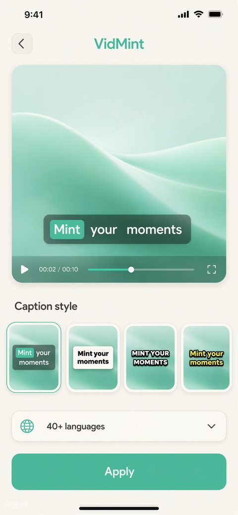 Sous-titres auto VidMint générant des sous-titres animés sur une vidéo courte