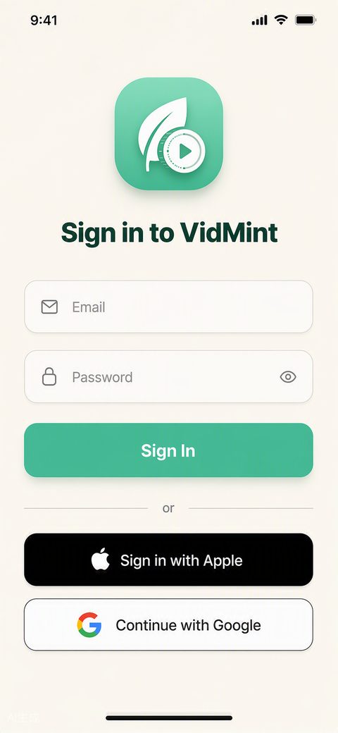 Écran de connexion VidMint sur iPhone